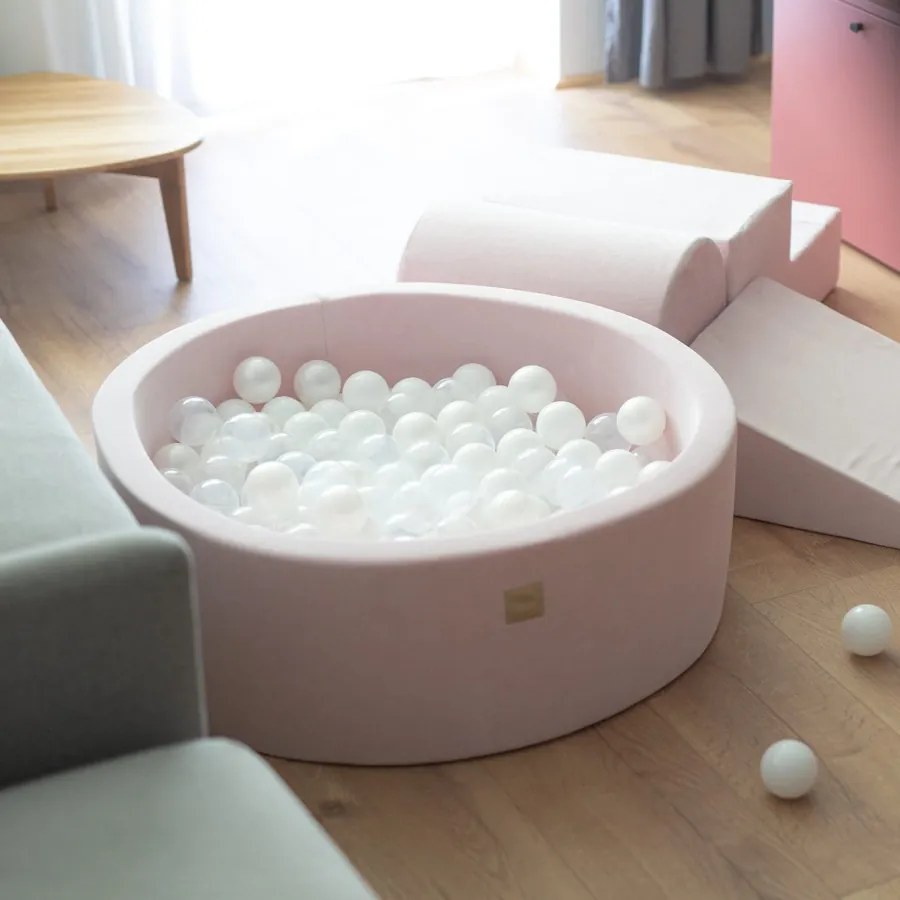 Aesthetic piankowy zestaw do zabawy z suchym basenem 90x30cm/200 piłek 7cm, plac zabaw dla dziecka, 4 elementy, sztruksowy, turkusowy, piłki: żółte - meowbaby®