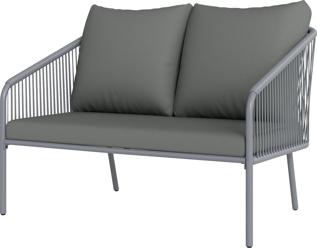 Outsunny Sofa Ogrodowa z Poduszkami 2-osobowa Sofa Rattanowa dla Salonu na Balkon 112 x 72 x 76 cm Szary
