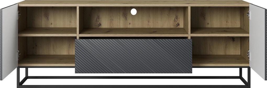 Szafka RTV Asha 167 cm z szufladą i metalowym stelażem - artisan / rivier stone mat