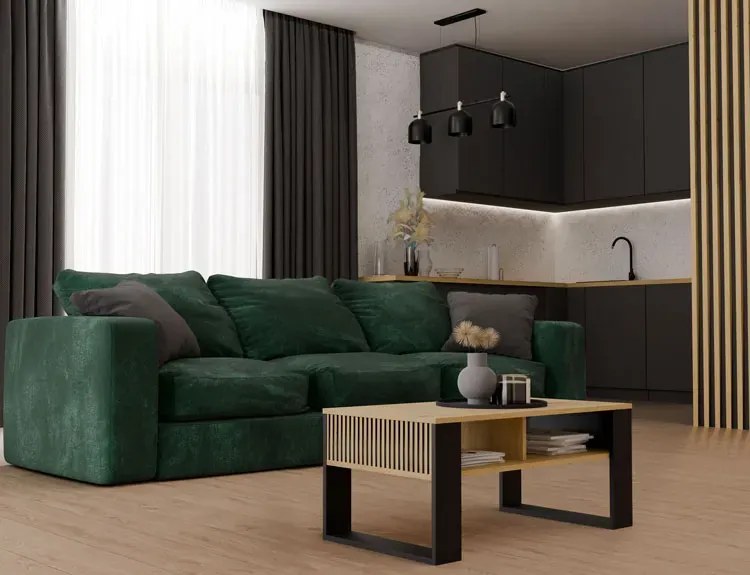 Ława Z Lamelami I Półką Dąb Artisan + Czarny T2-B31