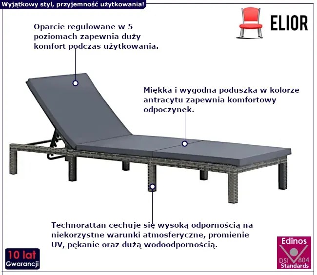 Regulowany leżak ogrodowy antracytowy - Peluvio