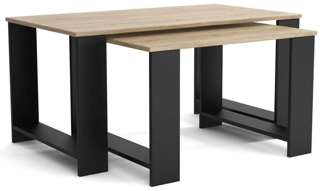 Stoliki kawowe ZESTAW STOLIKÓW 90+65cm MORI Czarny/Dąb Sonoma