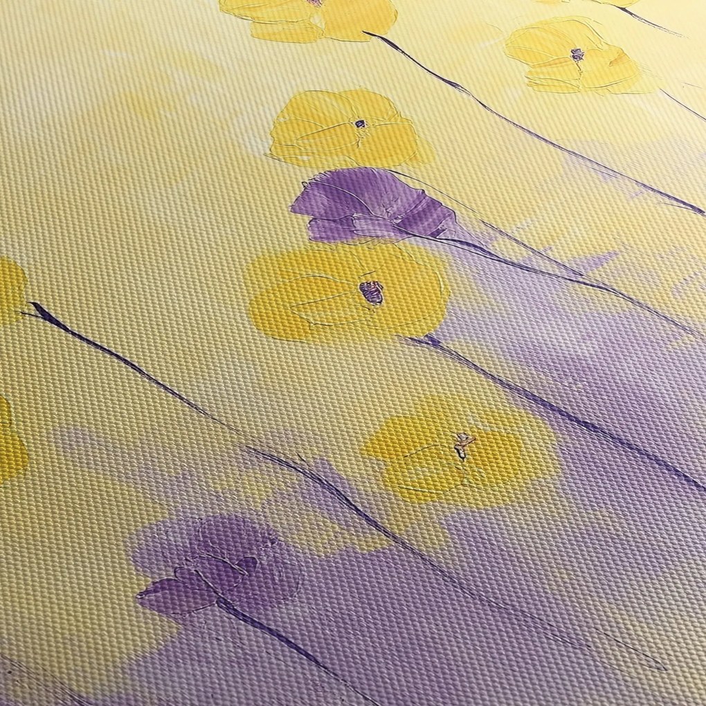 Obraz - Fioletowe i żółte kwiatuszki (125x70 cm)