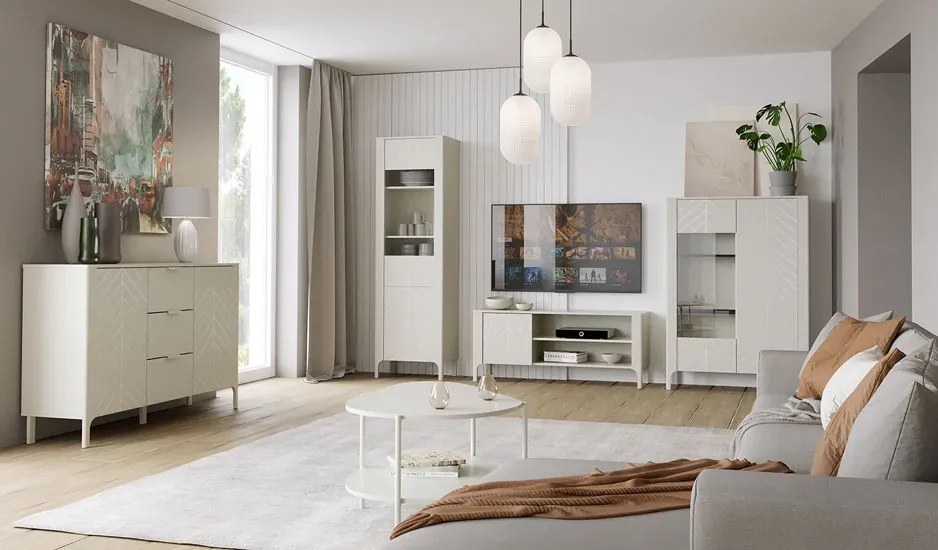 Elegancka komoda w jodełkę w kolorze kaszmir- Sageri 3X
