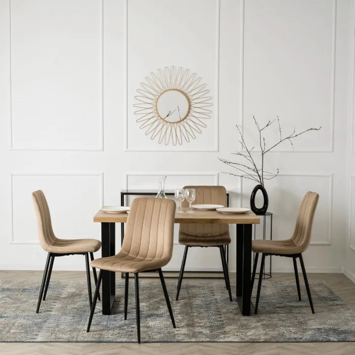 Krzesło Tapicerowane do Jadalni IBIS Beżowe Welurowe Nowoczesne Loft