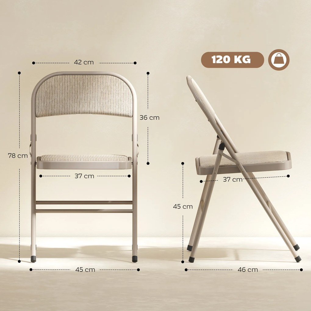 HOMCOM Zestaw 2 składanych krzeseł, przenośne krzesła biurowe, metalowe nogi, składane krzesło do biura, recepcji, poczekalni, wygląd lnu, beżowe | Aosom PL