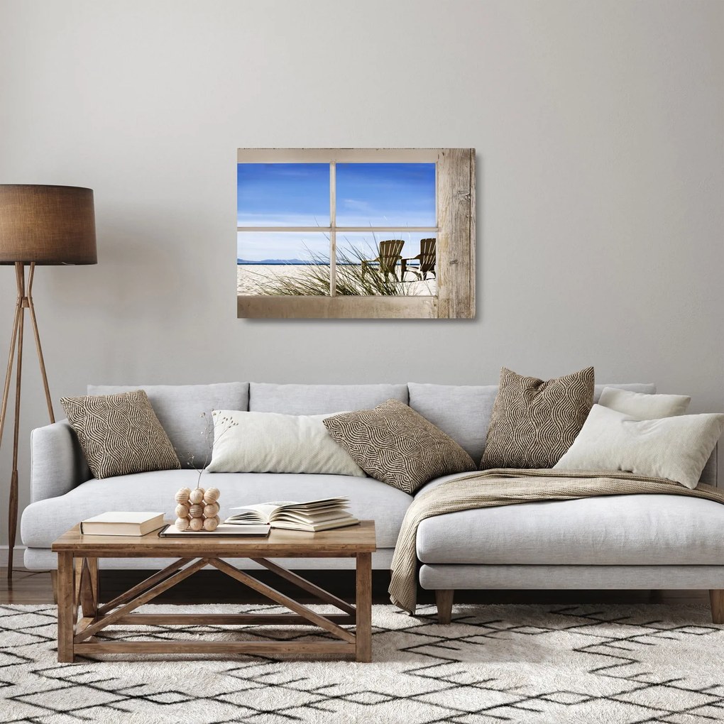 Obraz na szkle - Okno z widokiem na plażę (70x50 cm)