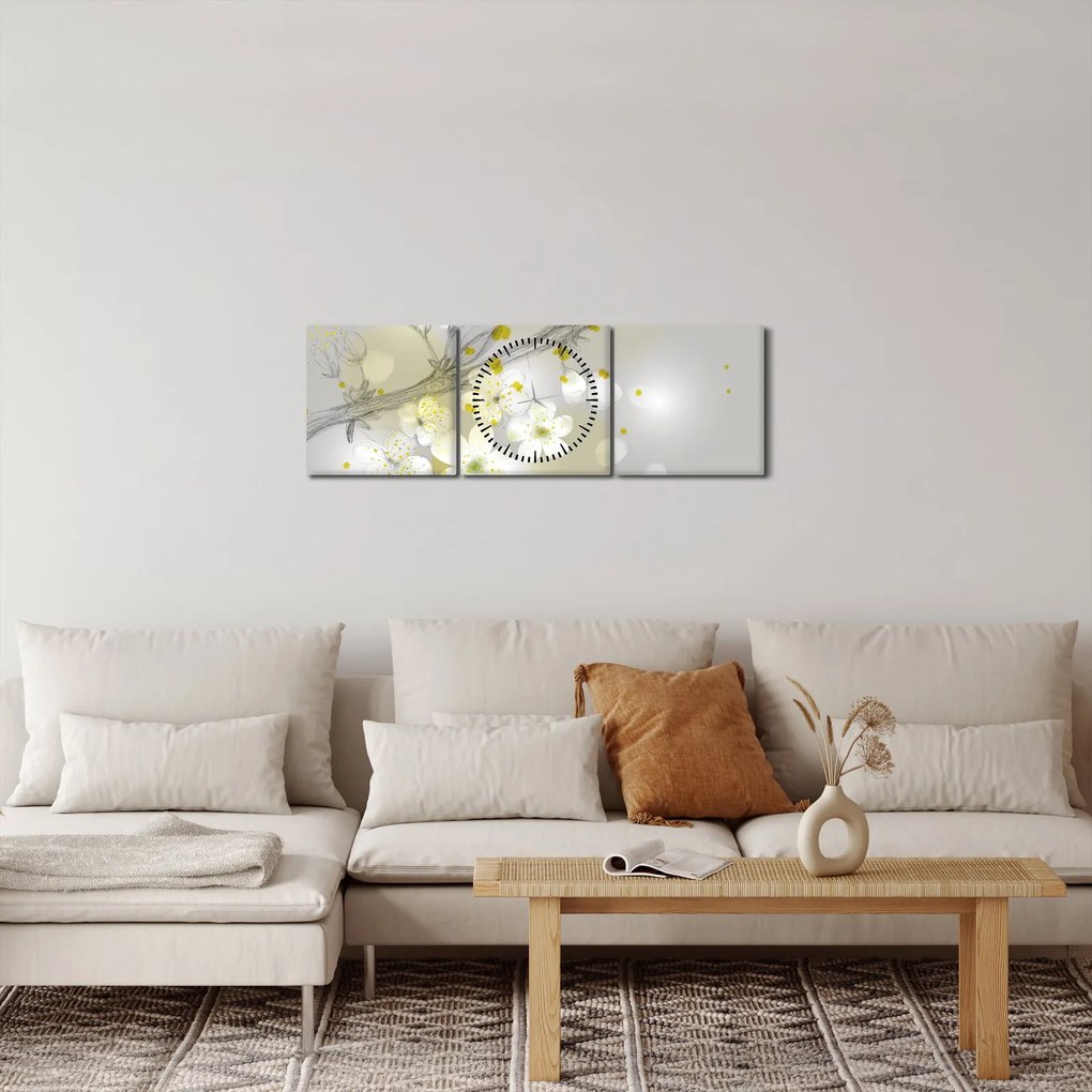 Obraz kwitnącej gałązki (z zegarem) (90x30 cm)