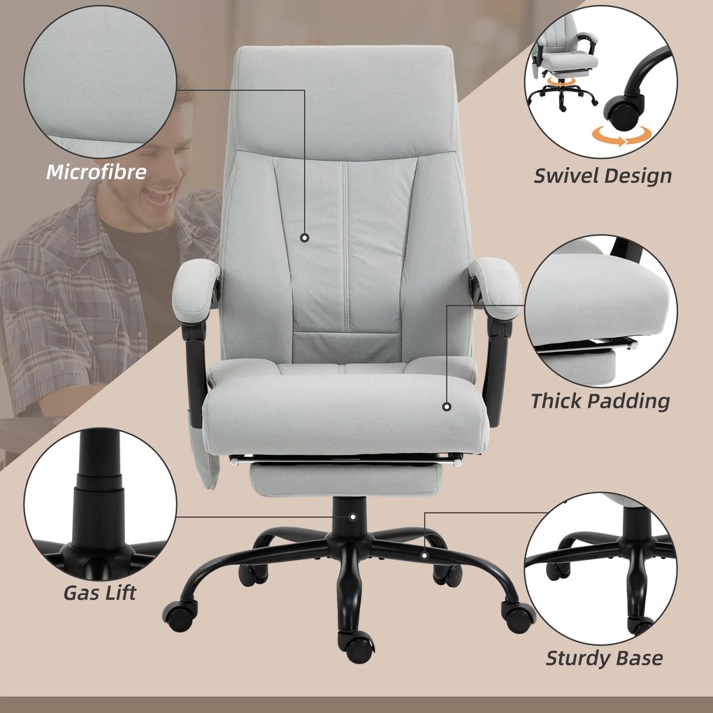 Vinsetto Fotel biurowy z masażem i ogrzewaniem podnóżek regulowany do 120 kg szary | Aosom PL