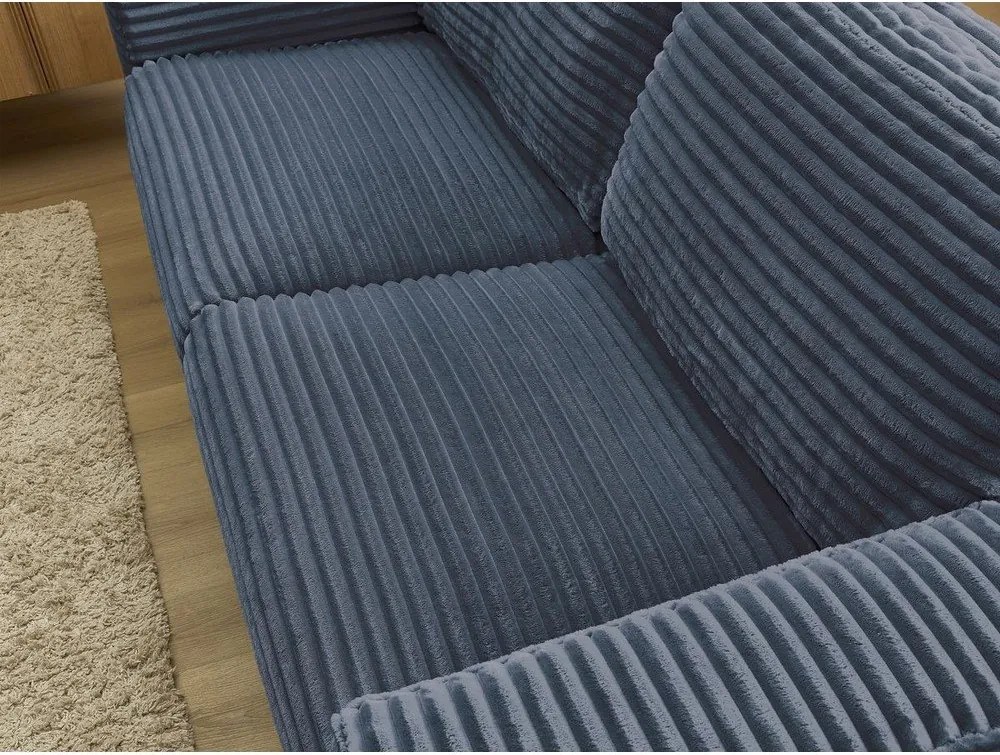 Ciemnoniebieska sztruksowa rozkładana sofa do spania 240 cm Hugo – Bobochic Paris