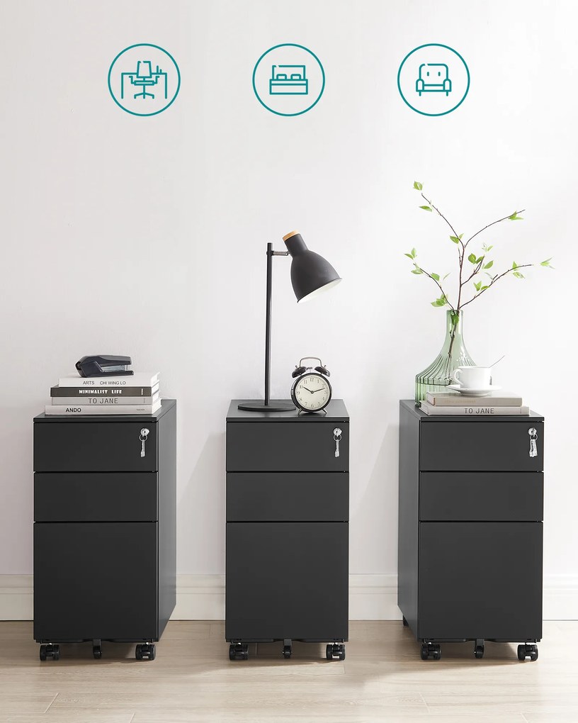 Szafka na Dokumenty Czarna Zamykana, Kontenerek - OFC031B01