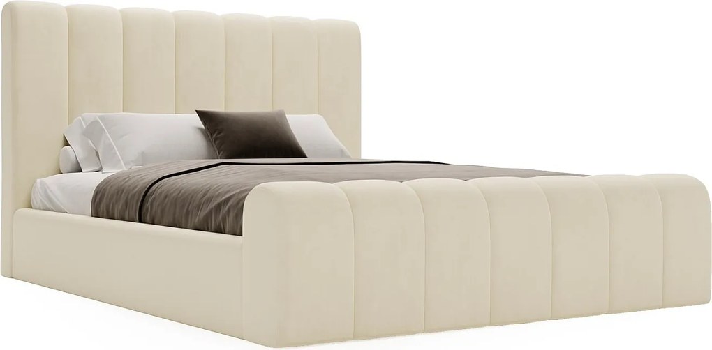 Emporius Valetta łóżko tapicerowane 180x200 - wyoski przód, pojemnik, tkanina aksamitna - łóżko sypialniane w nowoczesnym stylu - wanilia (Amor Velvet 4323)