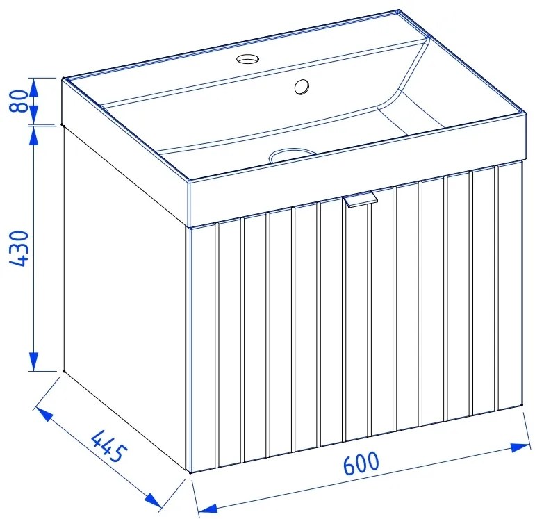 Szafka łazienkowa wisząca zielona lamelowe fronty 60 x 45 cm z umywalką z otworem CUSCO