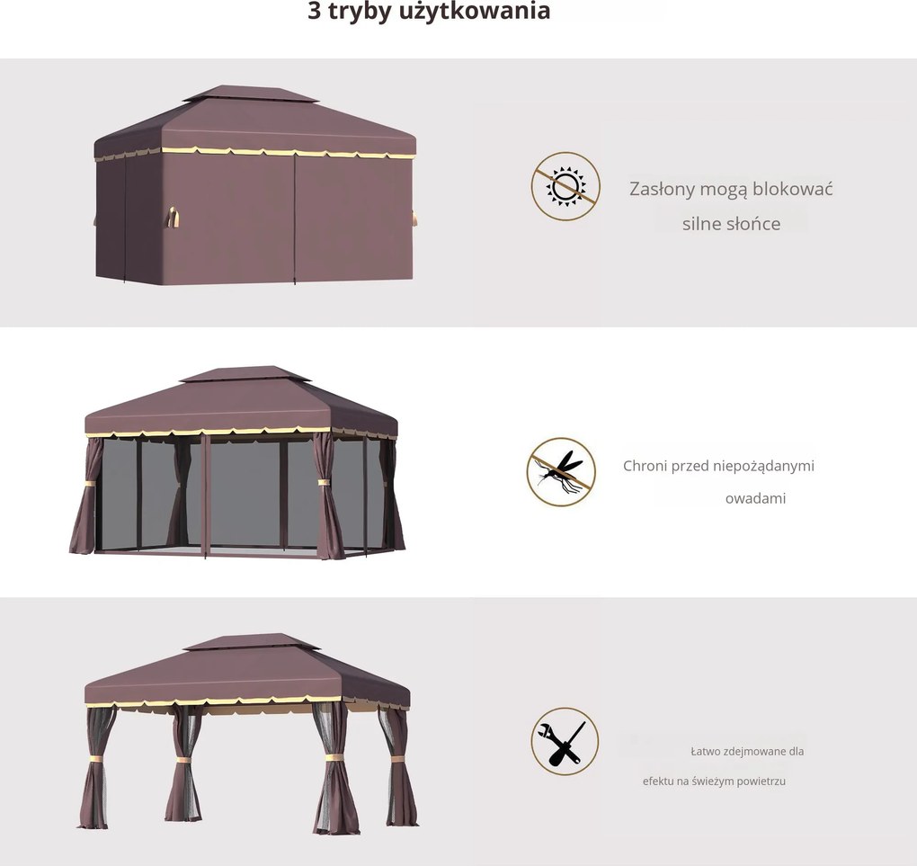 Outsunny Pawilon Ogrodowy 390x290cm - Namiot Ogrodowy z Moskitierą na Grill i na Zimne Piwo | Aosom PL