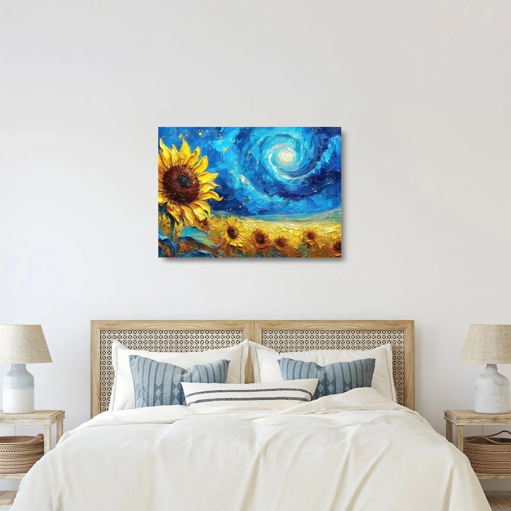 Obraz na szkle - Malowanie słoneczników (70x50 cm)