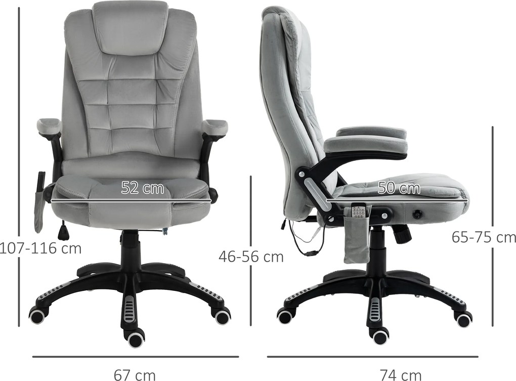 Vinsetto fotel biurowy do masażu krzesło obrotowe 6-punktowy masaż i ogrzewanie ergonomiczny odchylany do 130° z pilotem do 120 kg szary | Aosom PL
