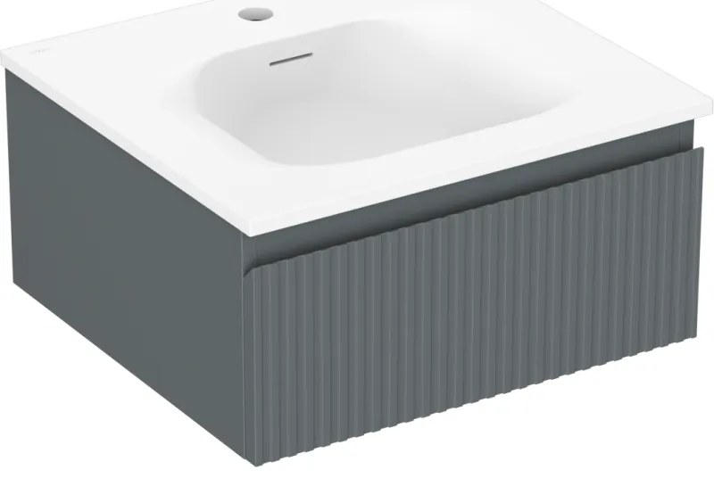 Mexen Rivel szafka łazienkowa 50 cm z umywalką Vela, 1 szuflada, ryflowana , grafit mat/biała mat - 91A20-05023-1-BF66-W23M01
