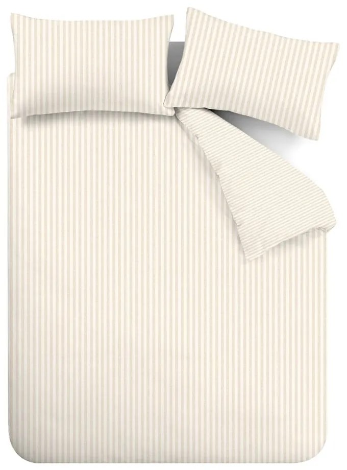 Beżowo-kremowa flanelowa pościel dwuosobowa 230x220 cm Stripe – Catherine Lansfield