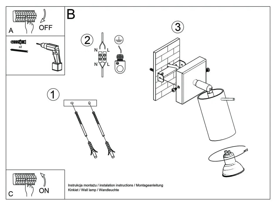 Czarna lampa punktowa 8x10 cm Etna – Sollux