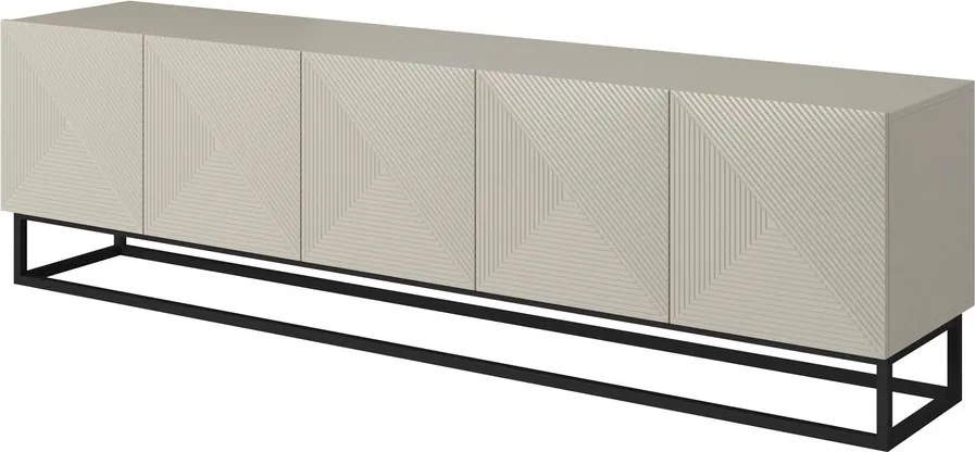 Szafka RTV Asha 200 cm z ryflowanym frontem i metalowym stelażem - kaszmir