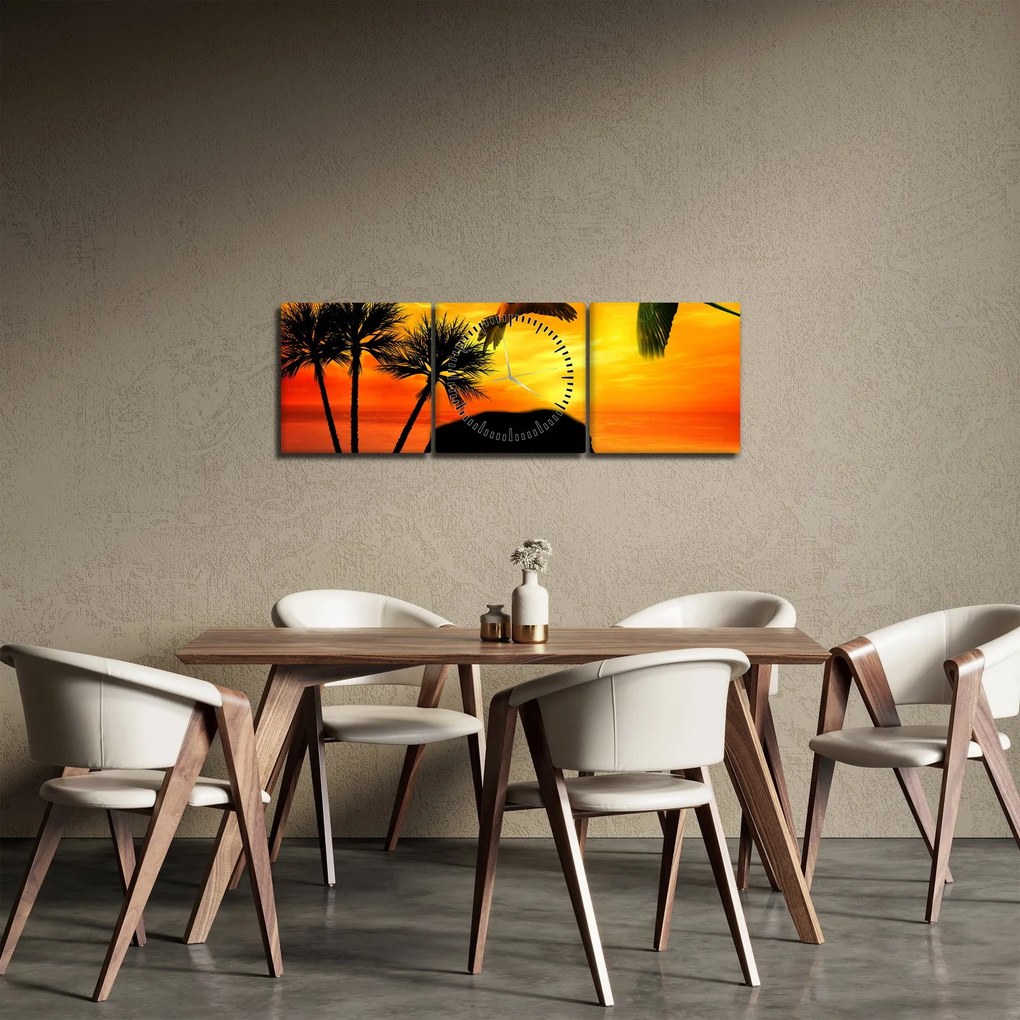 Obraz - papugi i słonie (z zegarem) (90x30 cm)