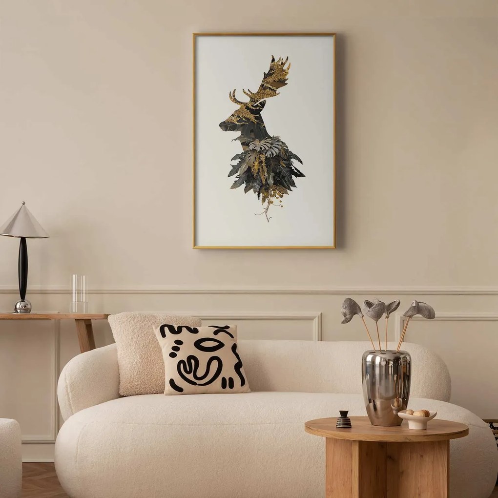 Plakat Leśny jeleń 29,7x42 cm z ramą złotą z marginesem ARTGEIST B