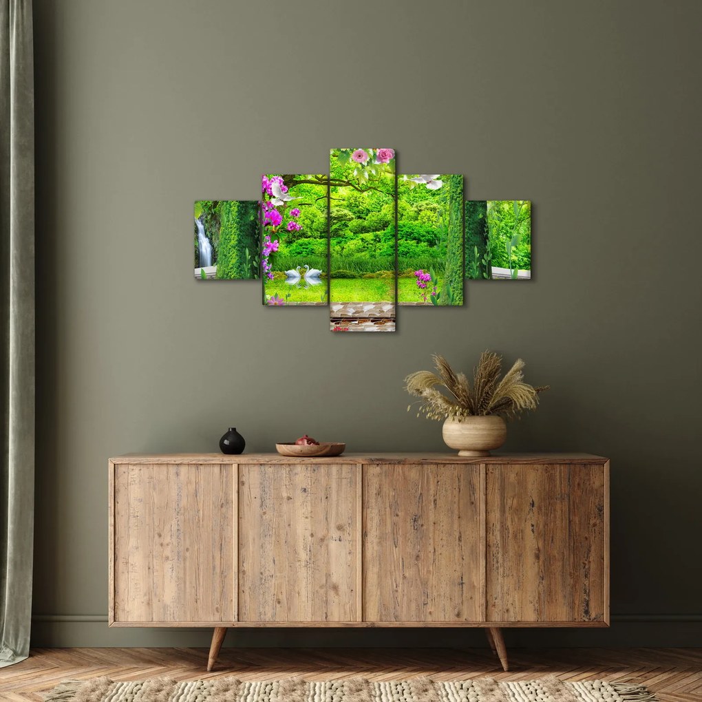 Obraz - Magiczny ogród z łabędziami (125x70 cm)