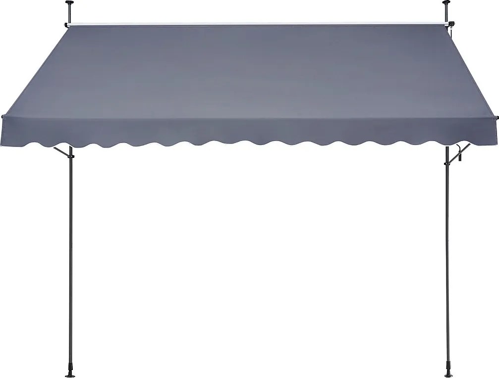 Rozkładana Markiza SucceBuy, 350 x 119 cm, Markiza Tarasowa, Chroniaca Przeciw Słońcu z Ręcznym Kołem, Szary Ciemny