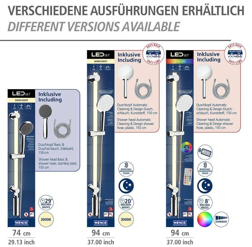 Drążek prysznicowy LED 94 cm, ciepła biel, WENKO