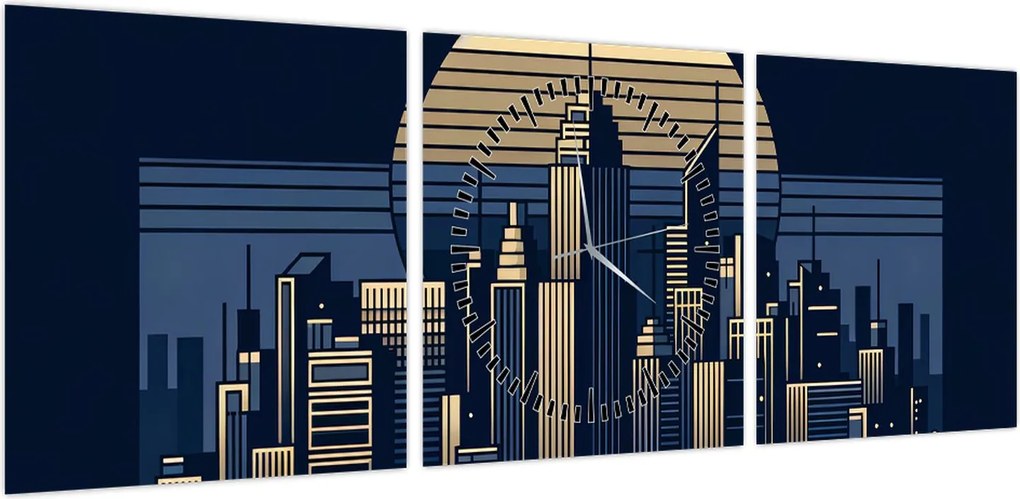 Obraz – Geometryczne miasto (z zegarem) (90x30 cm)