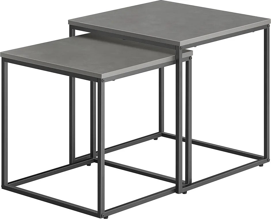 Zestaw 2 stolików kawowych Valora Square | Blat betonowy z czarną stalową ramą