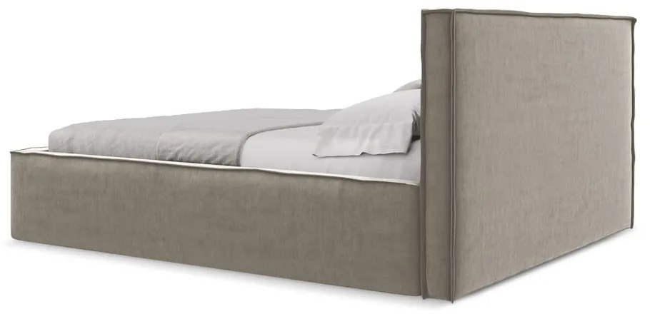 Szarobrązowe tapicerowane łóżko dwuosobowe ze schowkiem i stelażem 160x200 cm Anani – Makamii