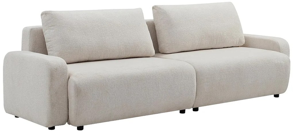 Kanapa  4-osobowa rozkładana z beżowej tkaniny szenilowej YOKIRA