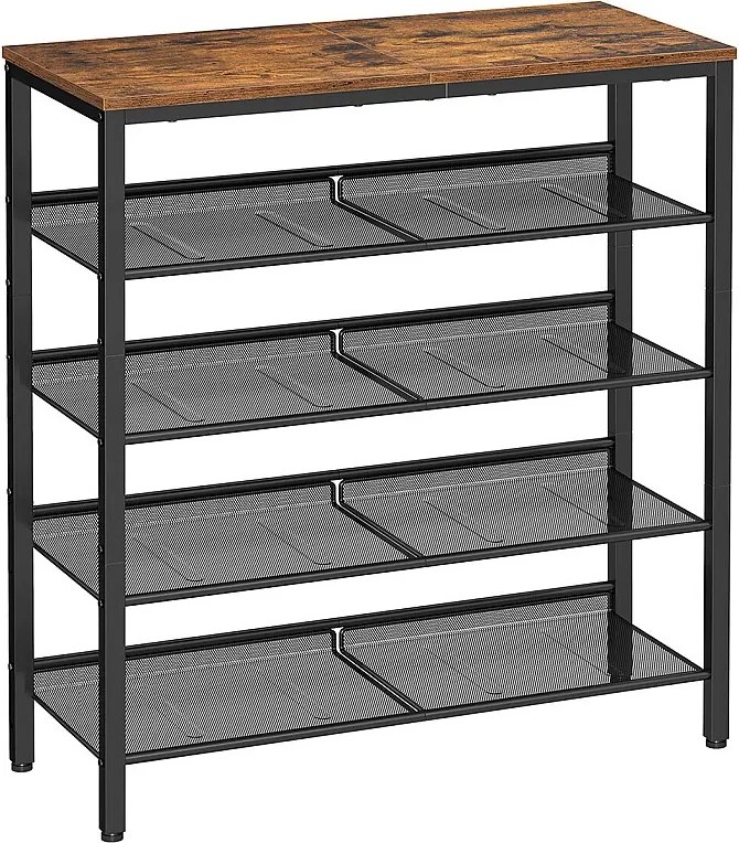 Regał na buty 93x30x75 cm czarny Rustykalny Brąz i Czarny