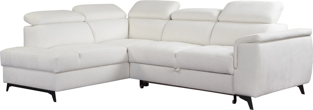 Masseno Narożnik VOLA z funkcją spania i pojemnikiem na pościel Narozniki L, Rozkładana sofa - Biały, BUBBLE 1