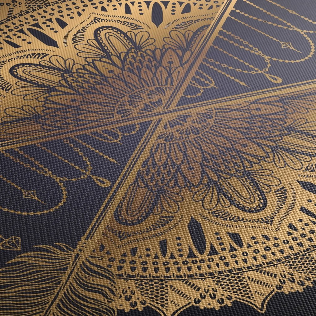 Obraz - Złota mandala ze strzałkami (z zegarem) (90x30 cm)