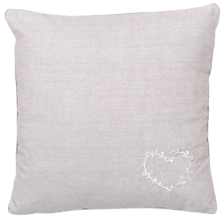 Poduszka dekoracyjna do salonu CONSTANCE, haftowane serduszko, bawełna, 40 x 40 cm