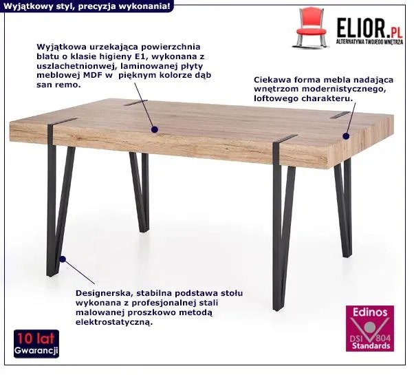 Stół w stylu industrialnym Kapac - dąb san remo