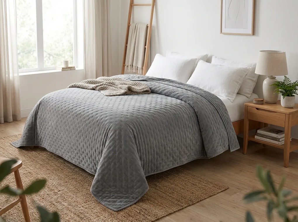 Aksamitna narzuta na łóżko ASTRALIA, szara Rozmiar: 170 x 210 cm