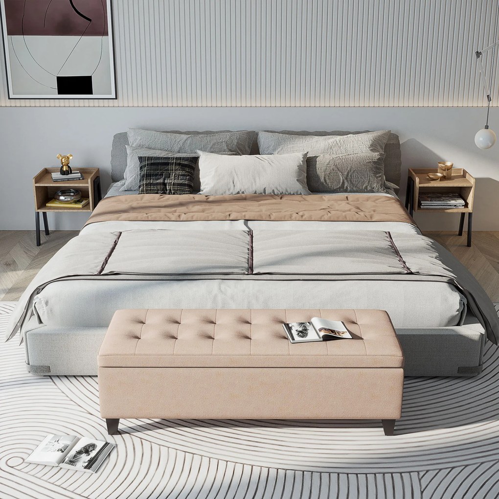 HOMCOM Ławka tapicerowana z miejscem do przechowywania, Guziki, do 120 kg, 125 x 49 x 41,5 cm, Beżowy