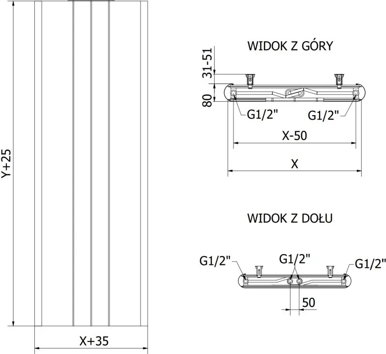 Mexen Line VR20SL grzejnik płytowy 1800 x 600 mm, podłączenie dolne środkowe, 1308 W, antracyt - W6VR20SL-180-060-66