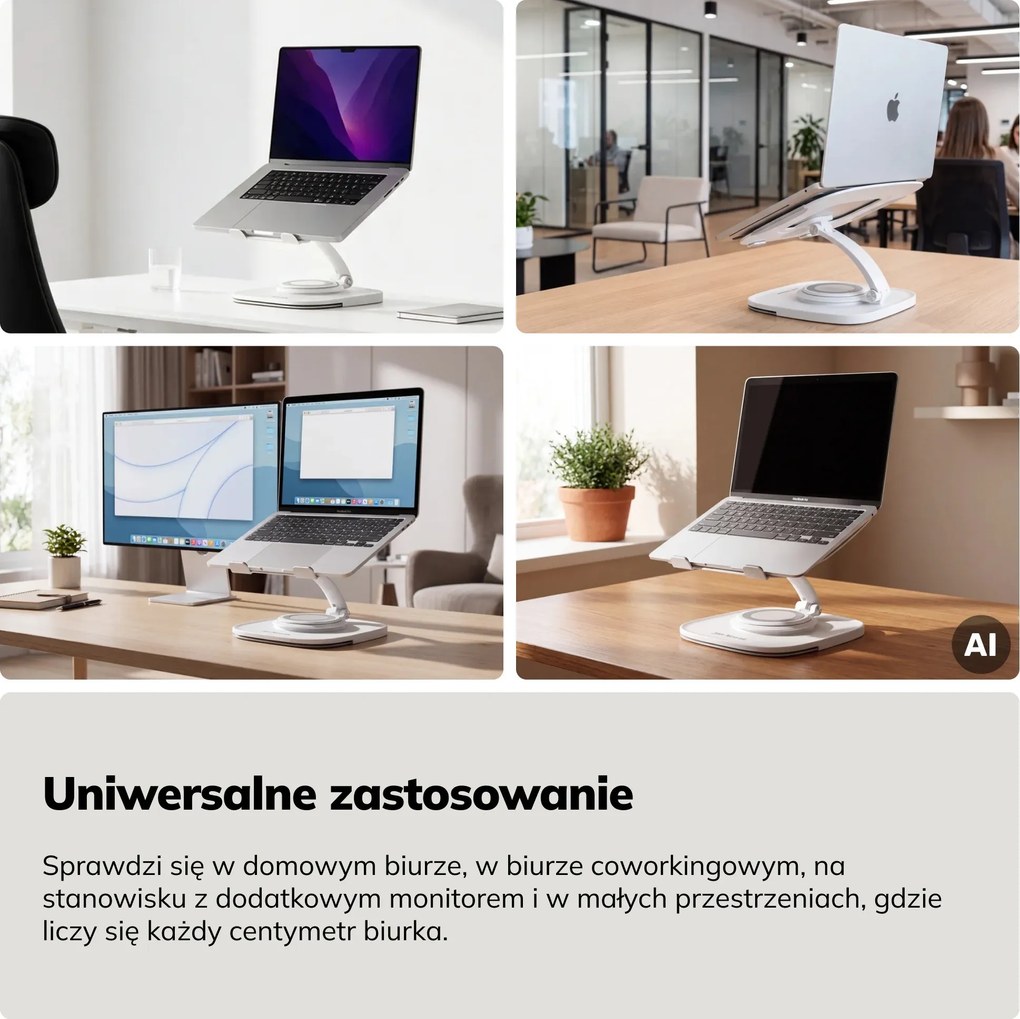 Podstawka stojak pod laptopa regulowana biała, 265x200x74-225 mm
