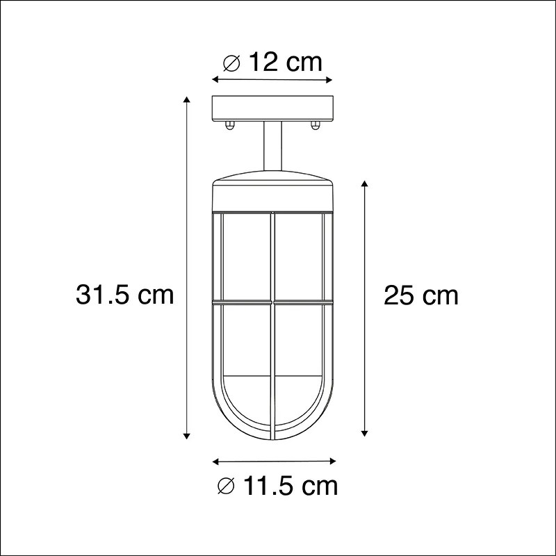 Zewnetrzna Zewnętrzna lampa sufitowa Country czarna ze szkłem IP44 - Elza Rustykalny / Vintage Oswietlenie zewnetrzne