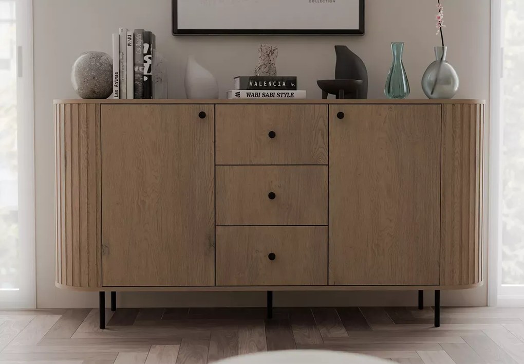 Komoda Opunio 165 cm – nowoczesna komoda z szufladami dąb cremona / beż piaskowy / dąb dunin