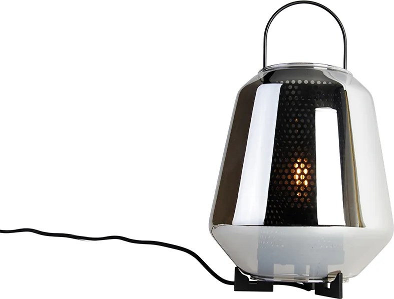 Lampa stołowa art deco czarna z przydymionym szkłem 23 cm - Kevin