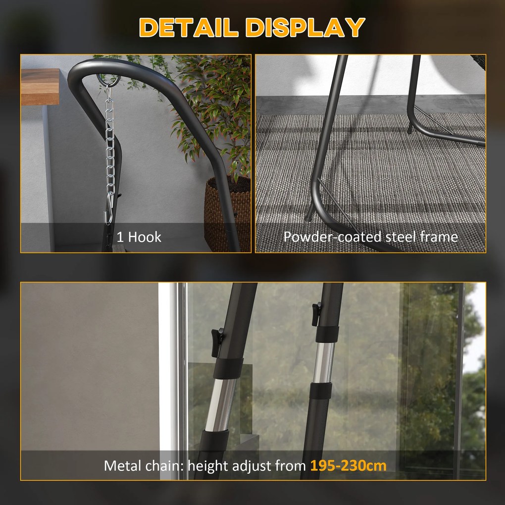 Outsunny Stojak do fotela wiszącego Stojak do fotela bujanego, 133 cm x 116 cm x 195/230 cm, Czarny