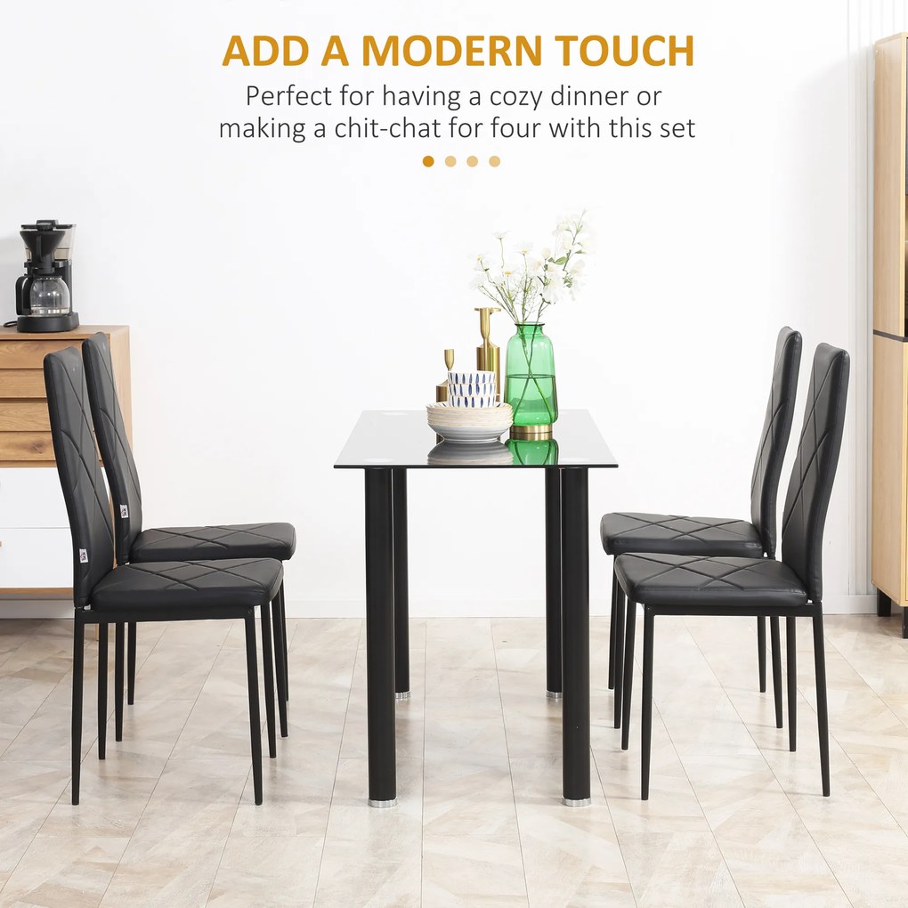 HOMCOM Zestaw 4 Krzesła Jadalniane Kuchenne Nowoczesny Design 41x50x97cm Czarne | Aosom PL