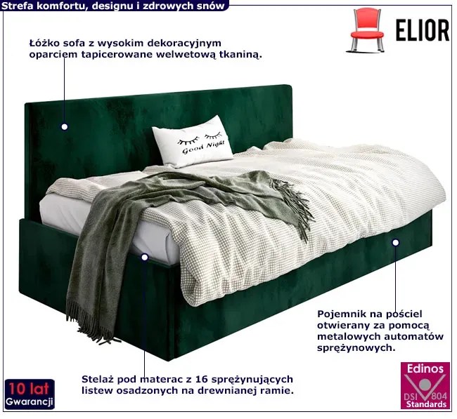 Zielone tapicerowane łóżko leżanka G1-E13