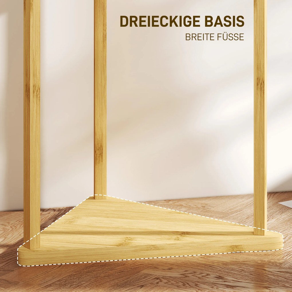 HOMCOM Wieszak na Ubrania z Bambusa, 8 Haków, 3 Półki, Naturalny