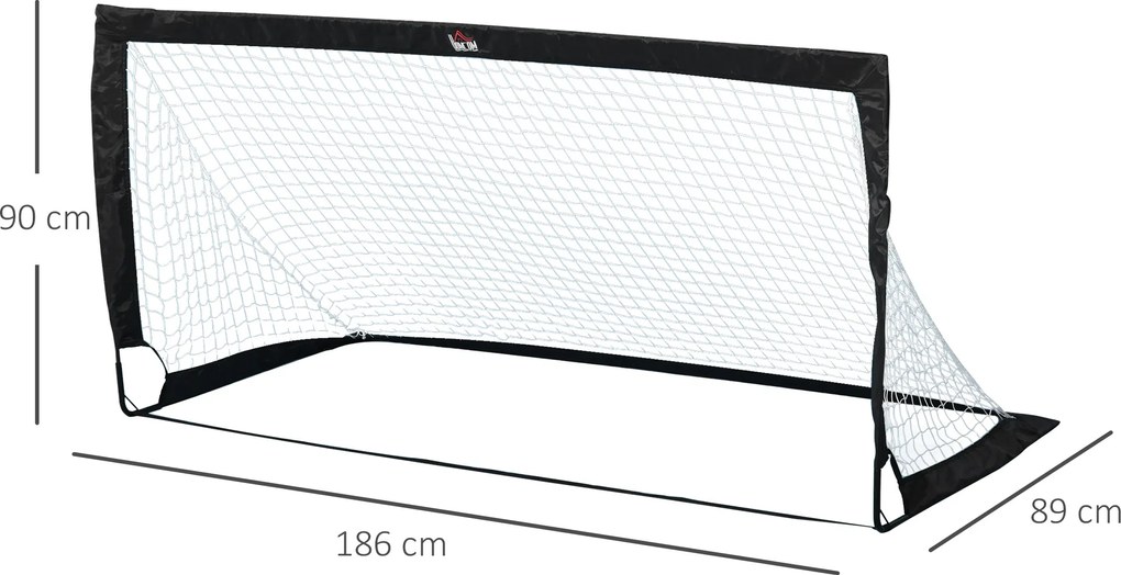 Bramki do piłki nożnej HOMCOM, siatka na piłkę, zestaw 2 mini bramek, składane, metal, tkanina Oxford, dla dzieci, na zewnątrz, czarne, 183 x 90 x 90 cm